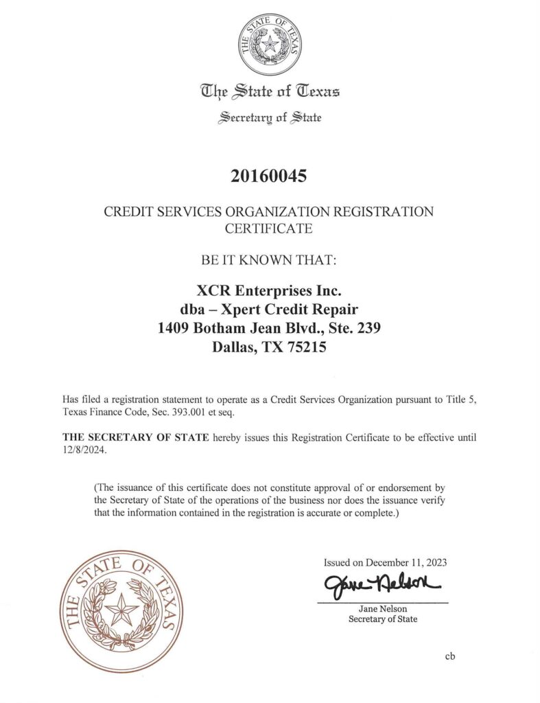 Xpert Credit Repair Texas Credit Repair Registration