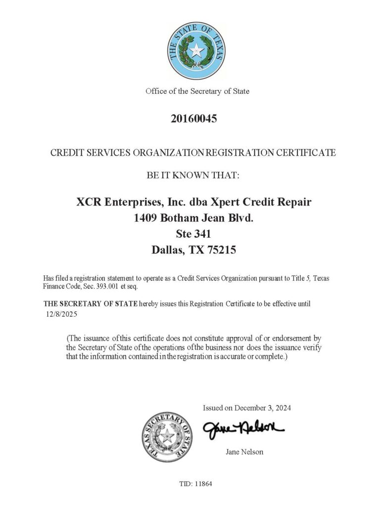 Xpert Credit Repair Texas Credit Repair Registration